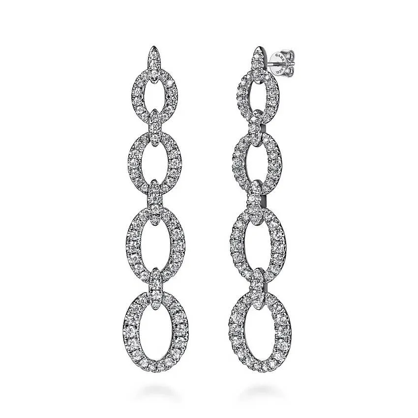 Gabriel 14K White Gold Graduating Diamond Link Stud Drop Earrings EG15220W45JJ