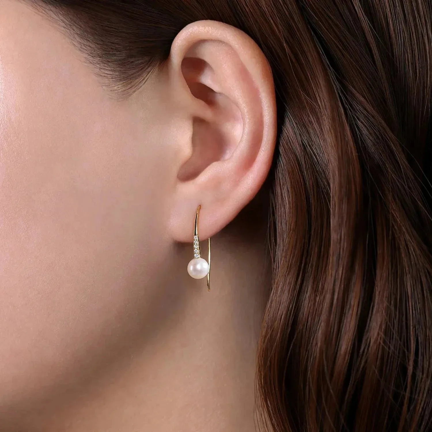 Gabriel & Co. Diamond and Cultured Pearl Drop Earrings