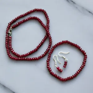 Garnet Set 4 mm Beaded Necklace Earrings Bracelet