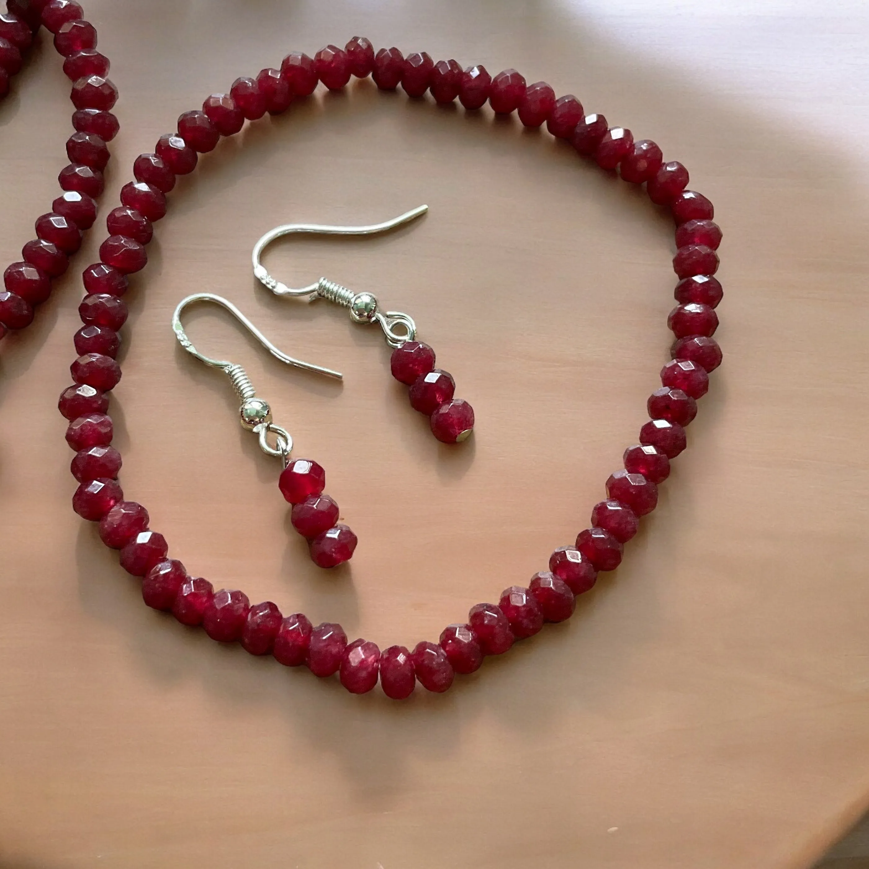 Garnet Set 4 mm Beaded Necklace Earrings Bracelet