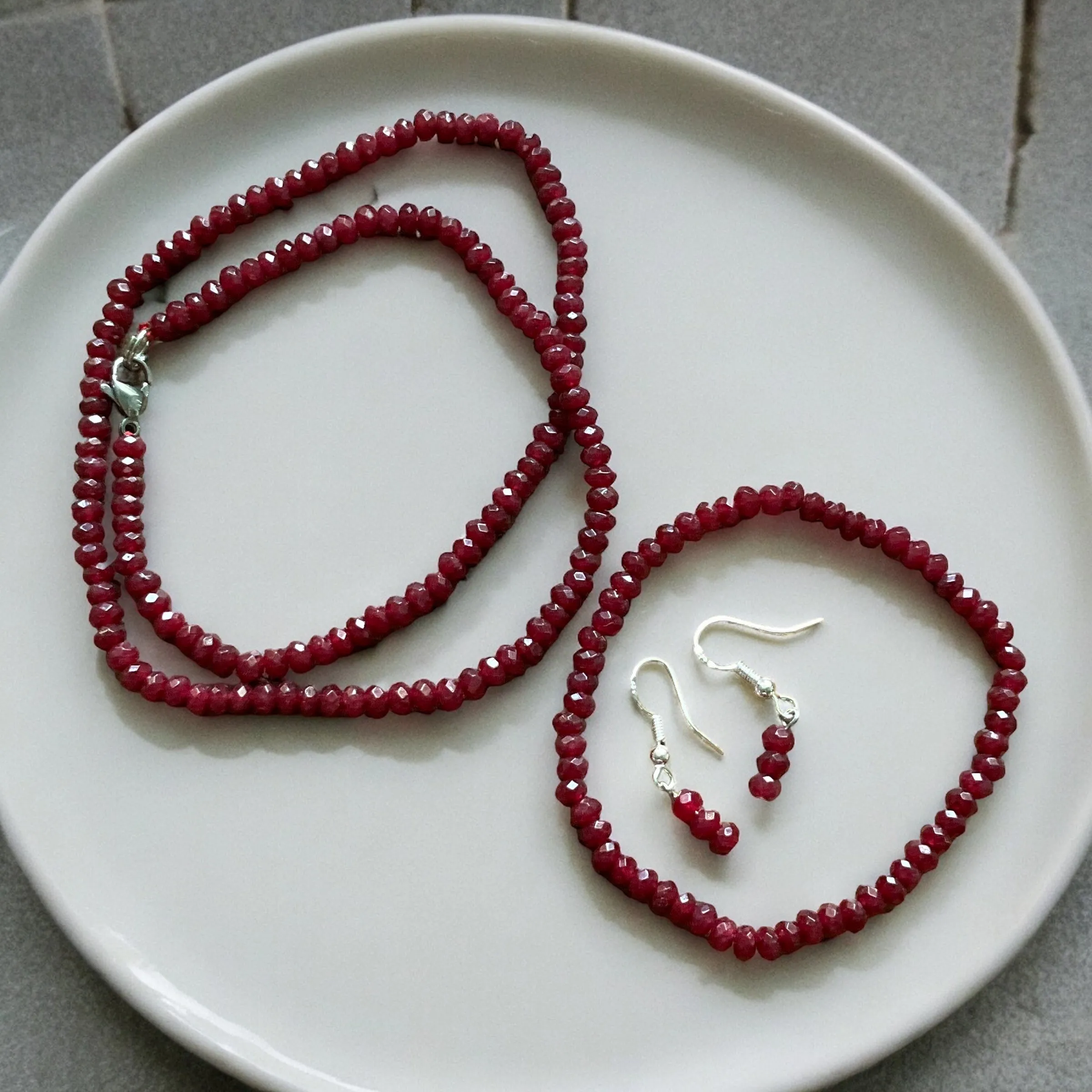 Garnet Set 4 mm Beaded Necklace Earrings Bracelet
