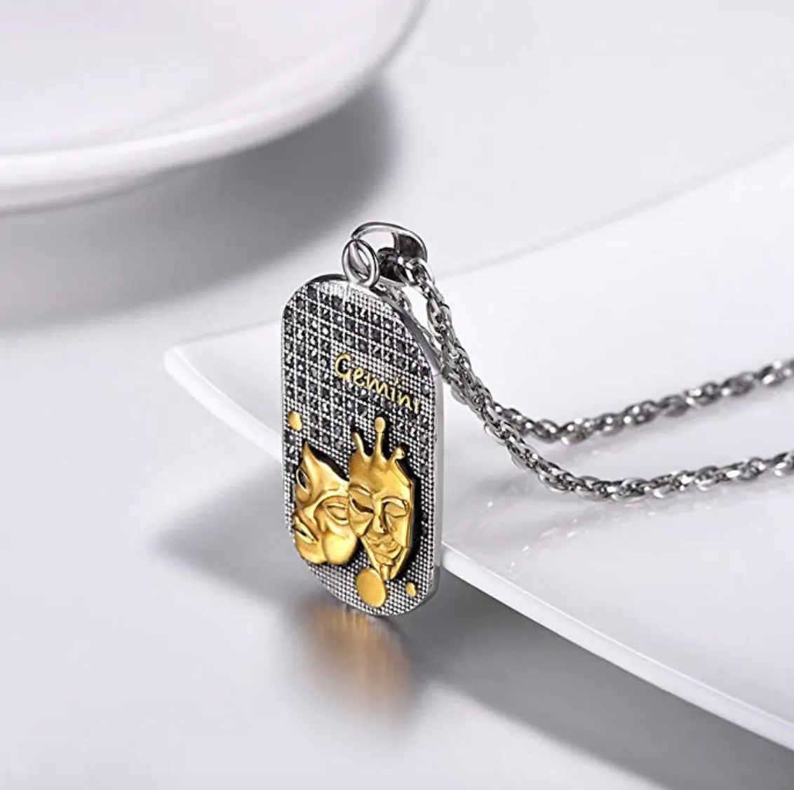 Gemini 3D Dog tag necklaces