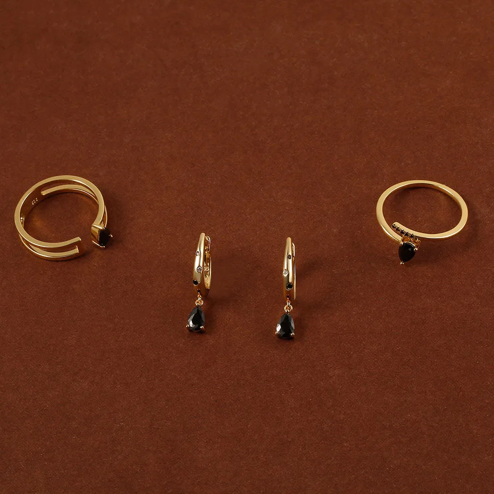 Gemstone Charm Huggie earrings Dark & Classy Jewelry Set