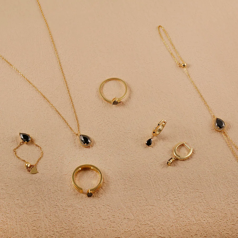 Gemstone Charm Huggie earrings Dark & Classy Jewelry Set