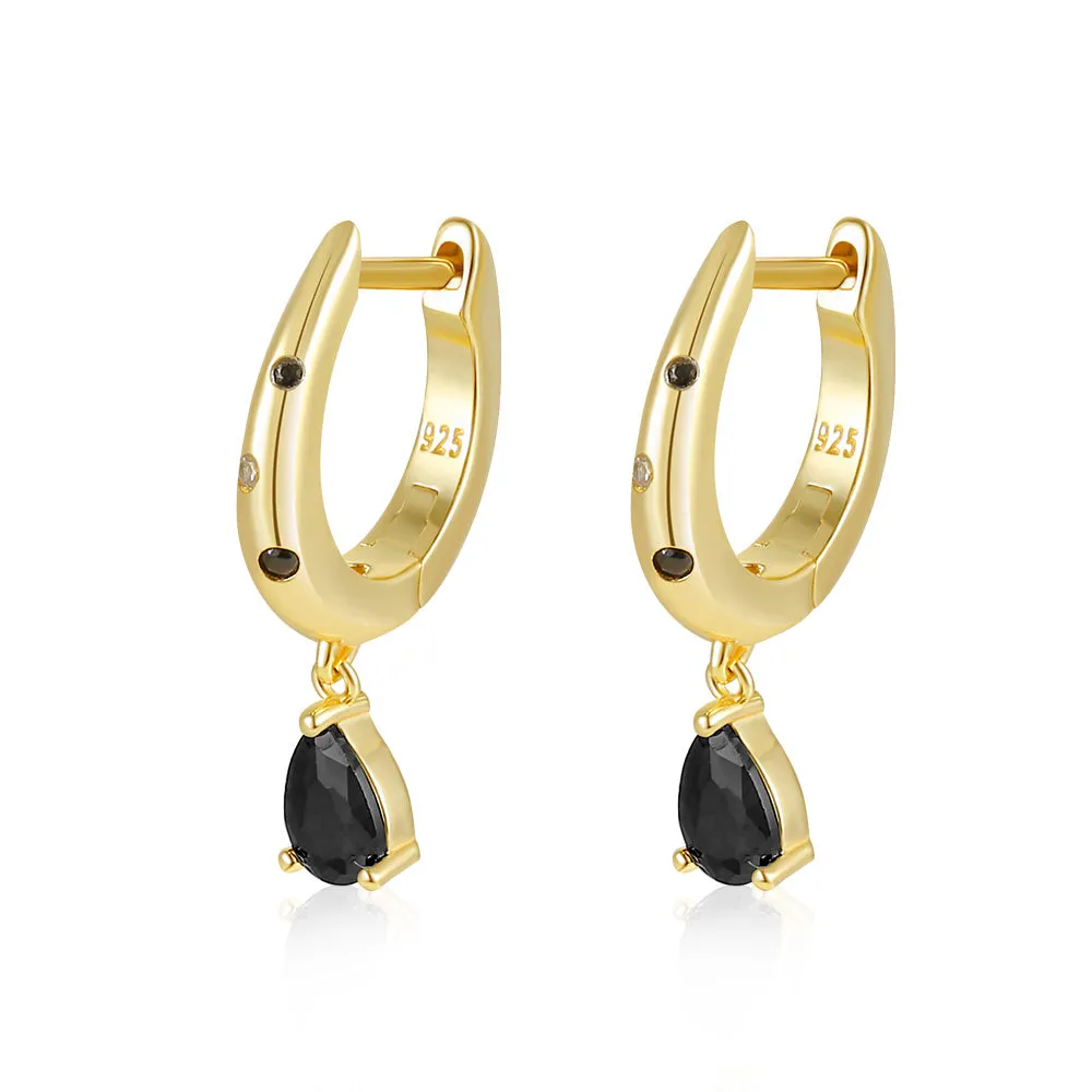 Gemstone Charm Huggie earrings Dark & Classy Jewelry Set