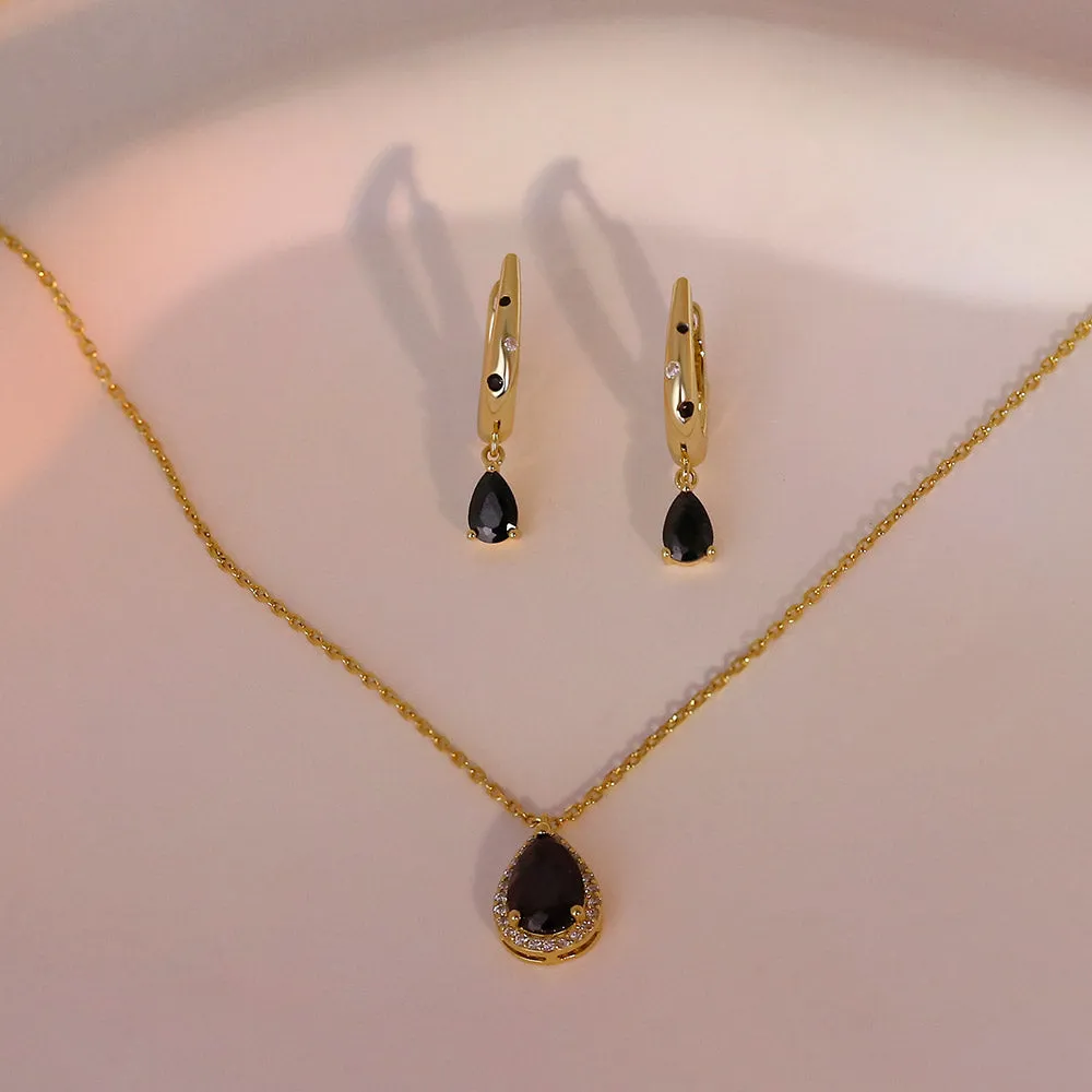 Gemstone Charm Huggie earrings Dark & Classy Jewelry Set