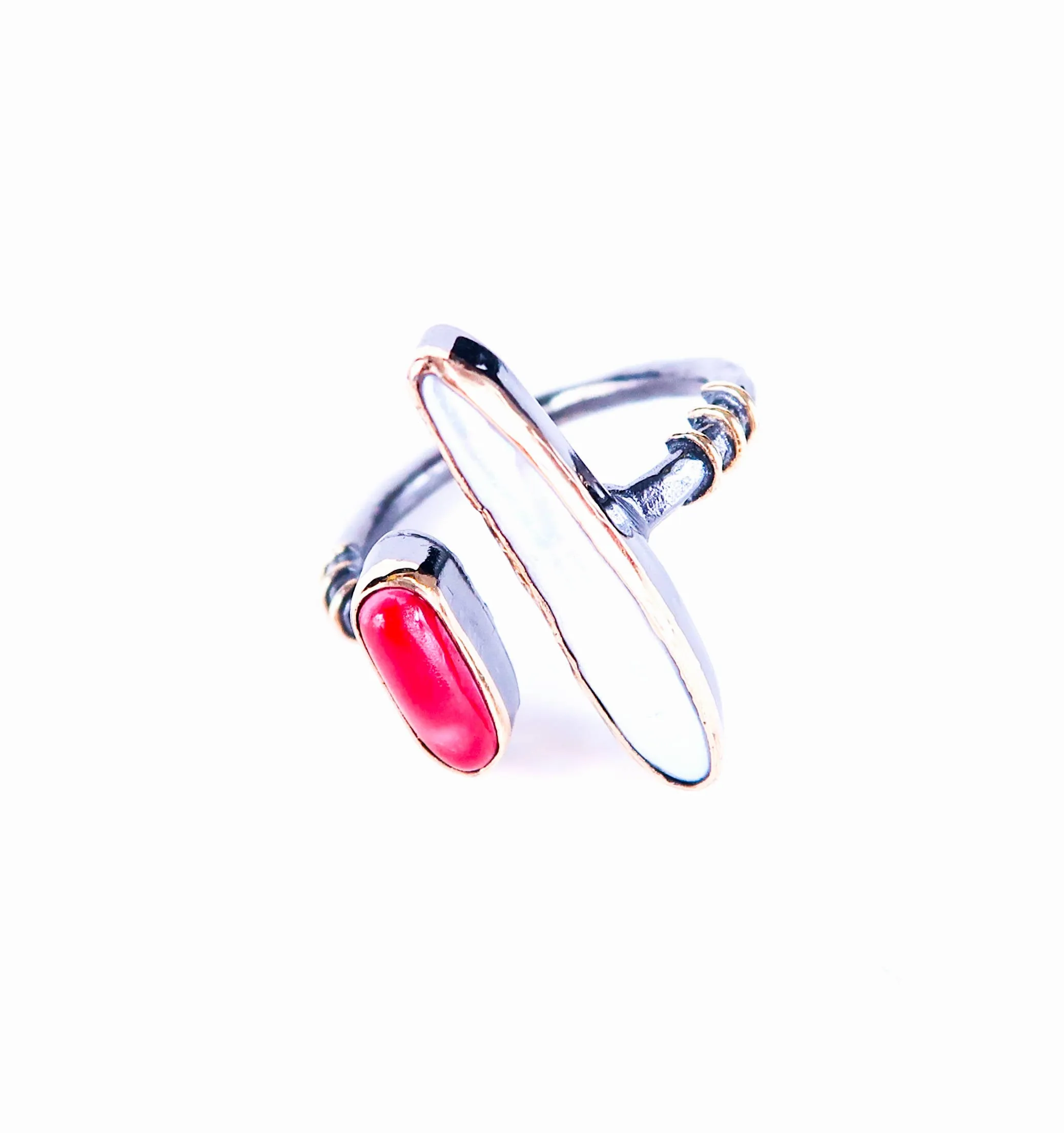Gemstone Ring - Coral and Pearl