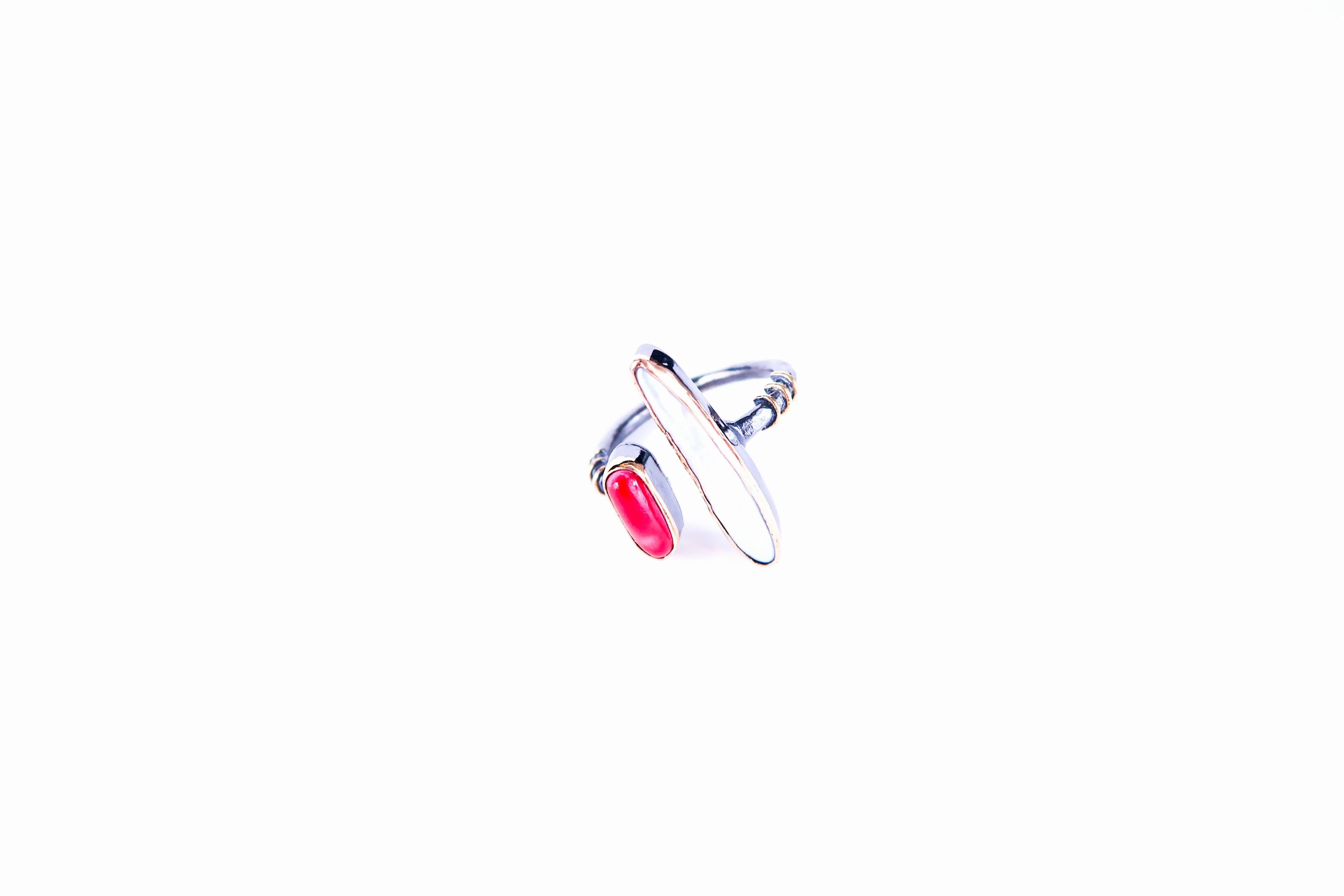Gemstone Ring - Coral and Pearl
