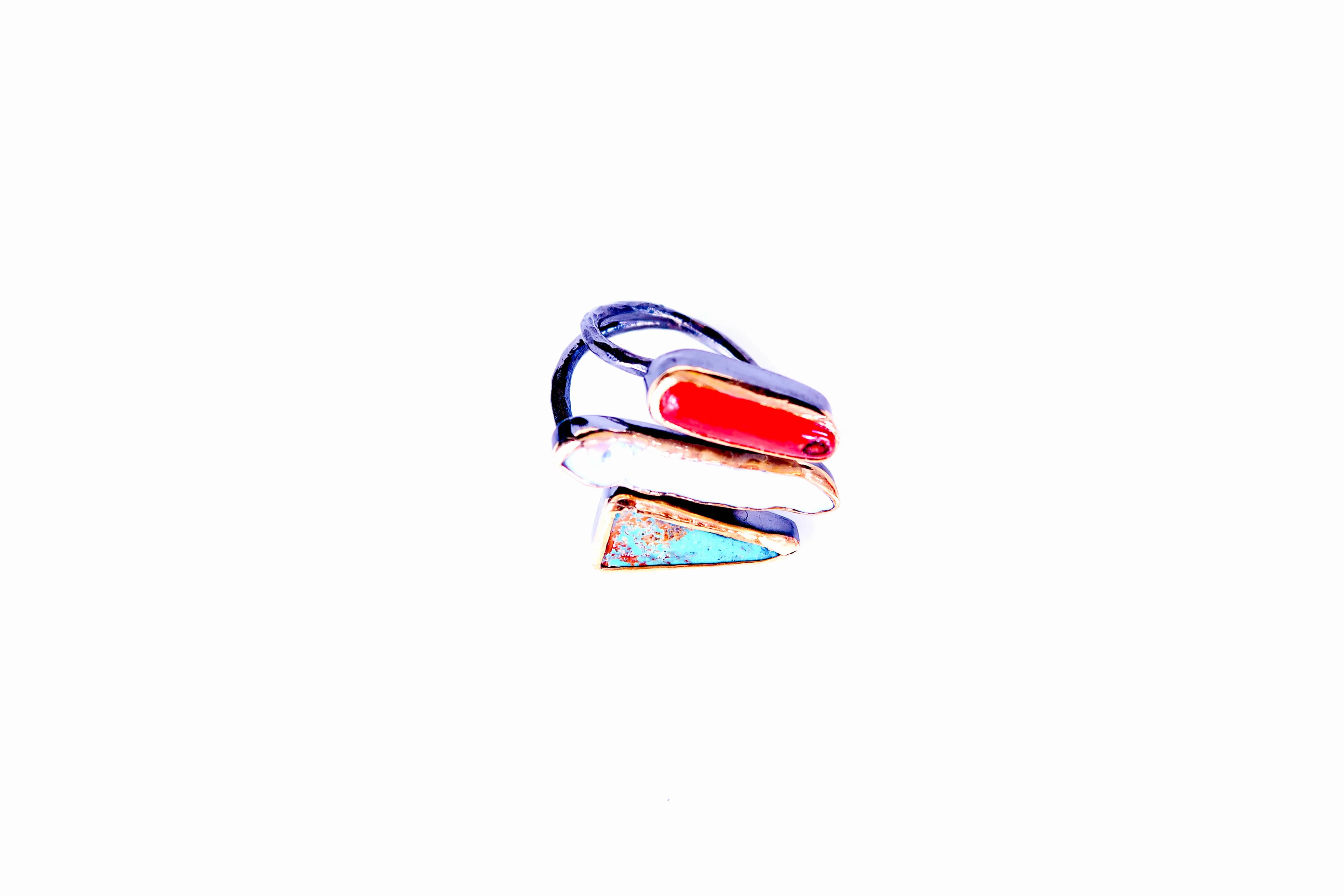 Gemstone Ring - Coral, Pearl and Turquoise