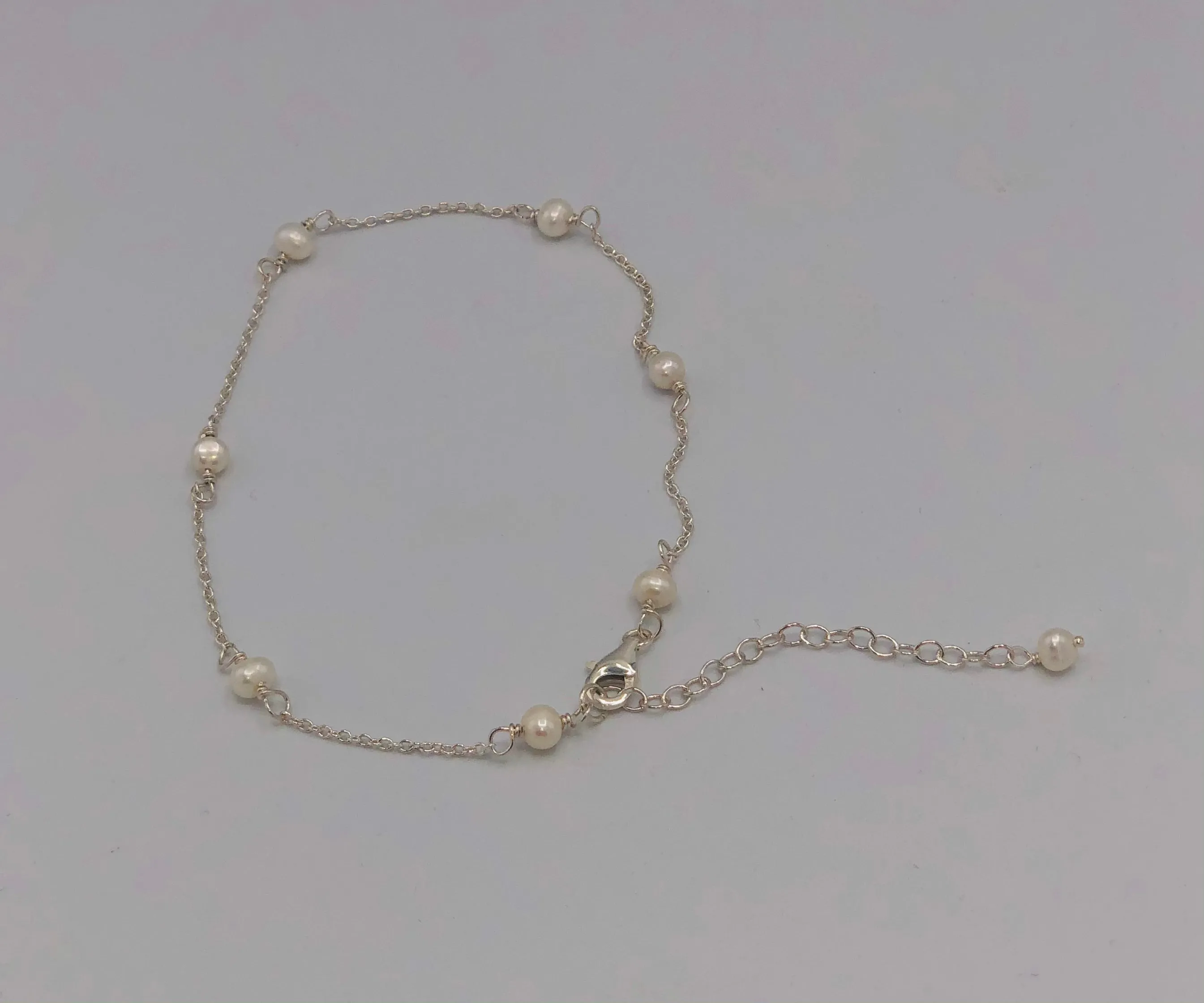 Genuine Freshwater Pearl and Sterling Silver Anklets
