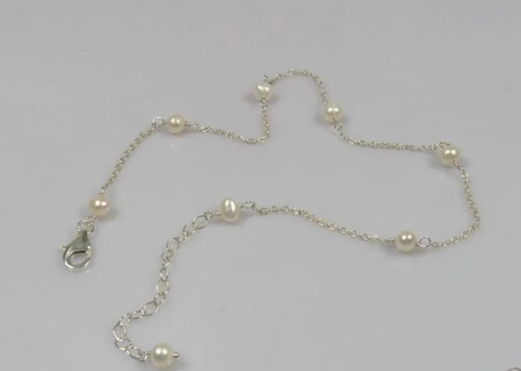 Genuine Freshwater Pearl and Sterling Silver Anklets