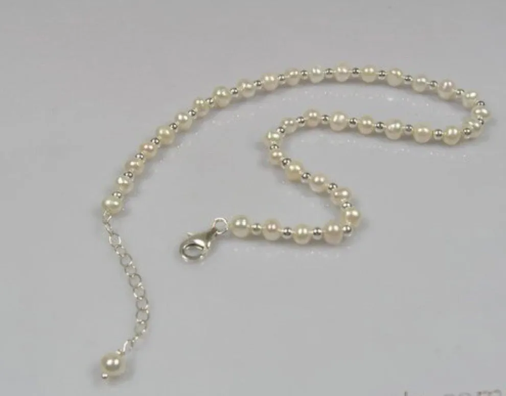 Genuine Freshwater Pearl and Sterling Silver Anklets