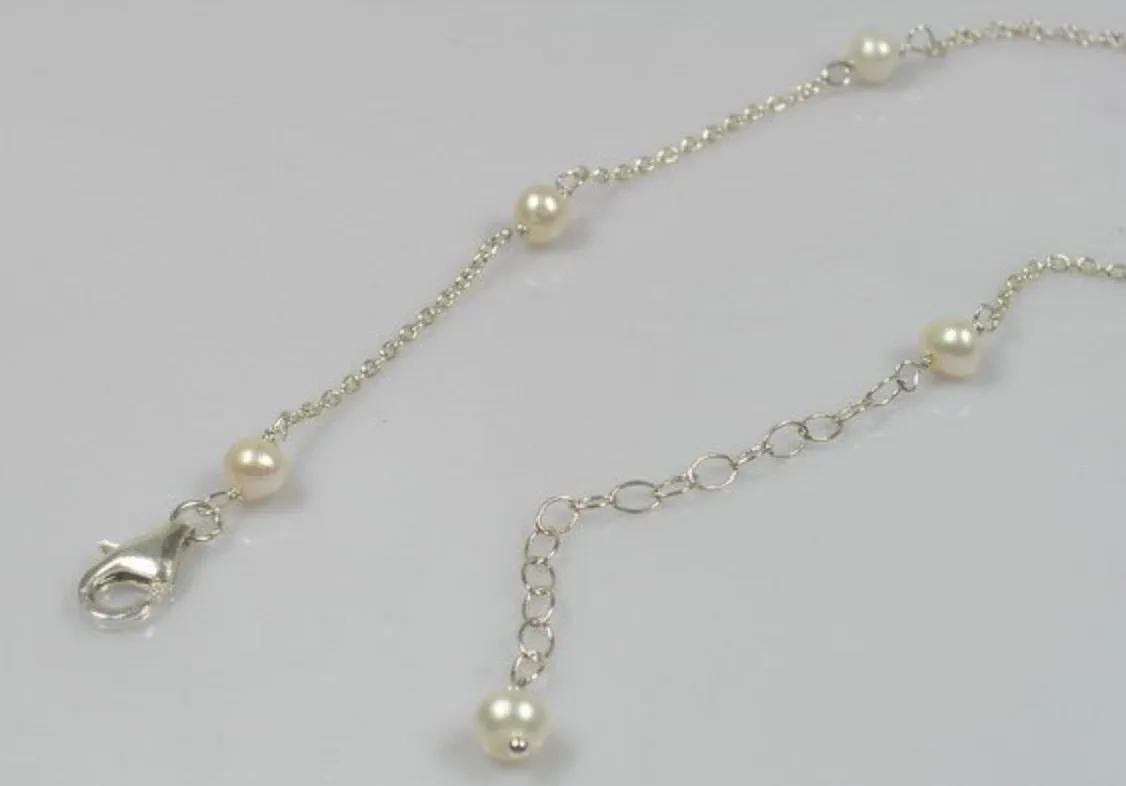 Genuine Freshwater Pearl and Sterling Silver Anklets