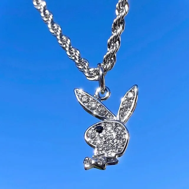 Genuine Rhinestone Rabbit Necklace Stainless Steel Chain For Women