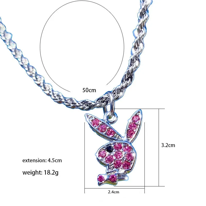 Genuine Rhinestone Rabbit Necklace Stainless Steel Chain For Women
