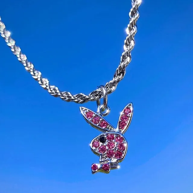 Genuine Rhinestone Rabbit Necklace Stainless Steel Chain For Women