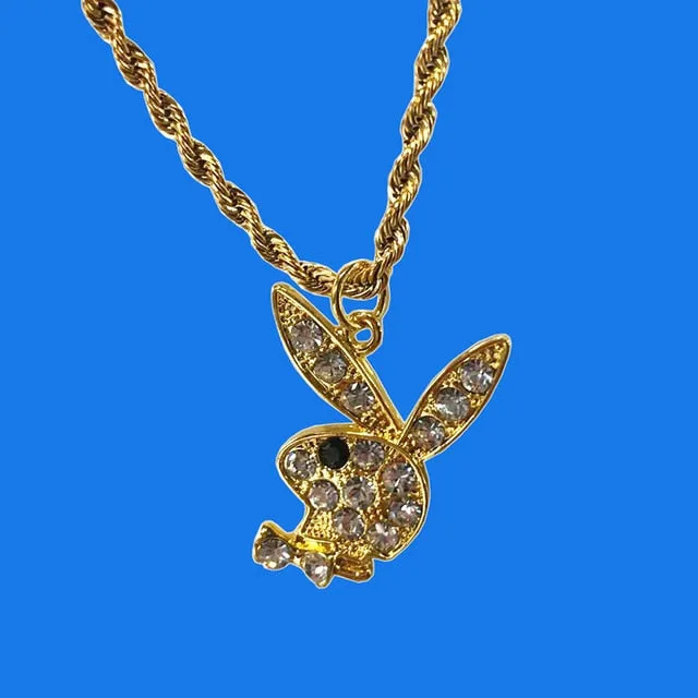 Genuine Rhinestone Rabbit Necklace Stainless Steel Chain For Women
