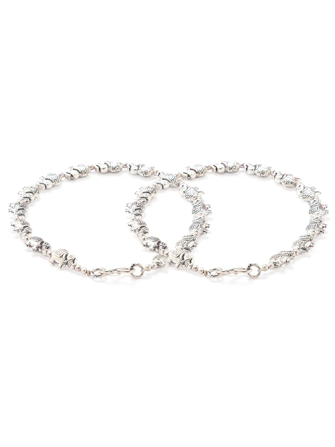 German Oxidised Silver Anklets Elephant Design Payal Silver Plating Paijan with Beads Foot Jewellery