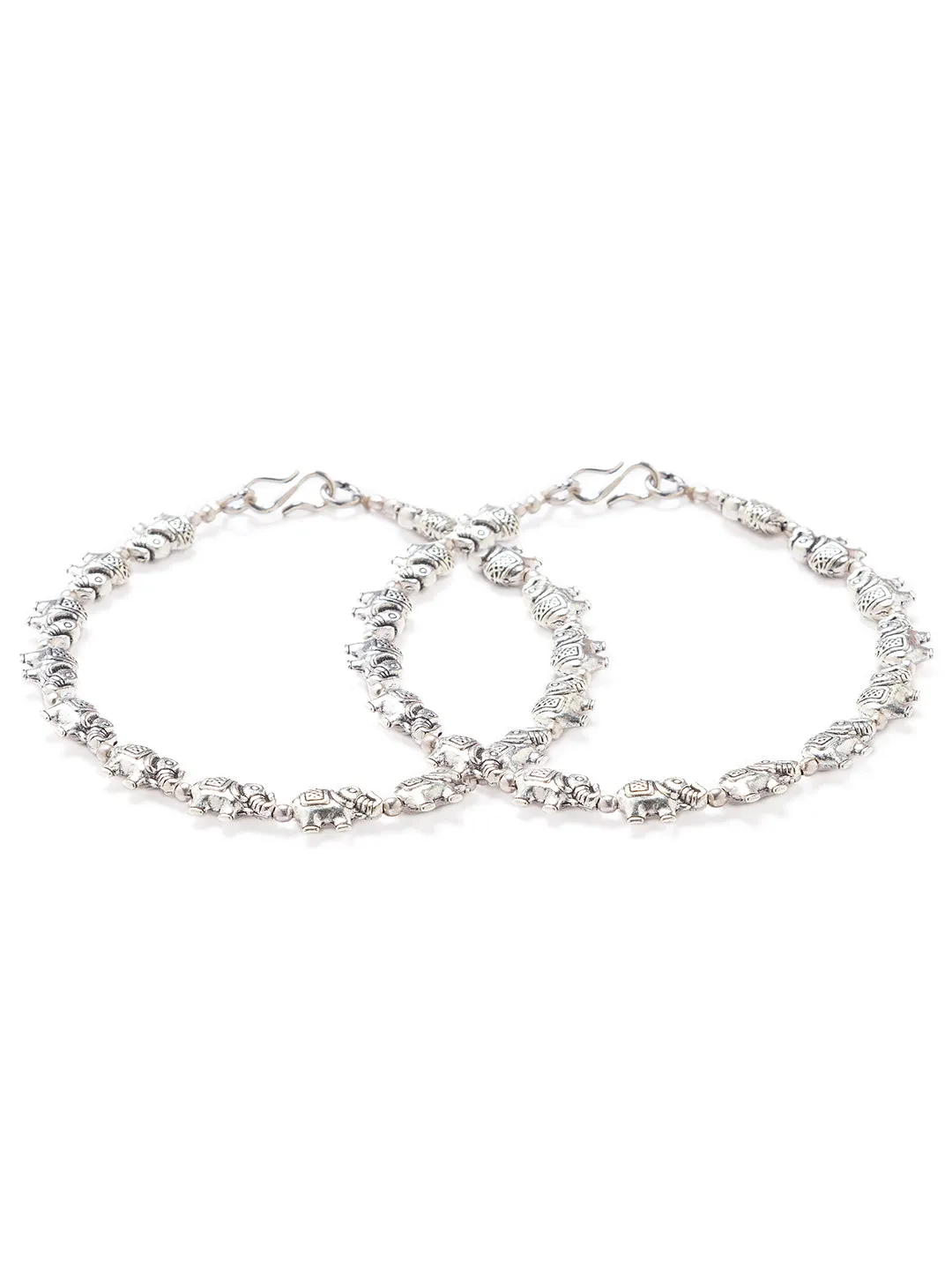German Oxidised Silver Anklets Elephant Design Payal Silver Plating Paijan with Beads Foot Jewellery
