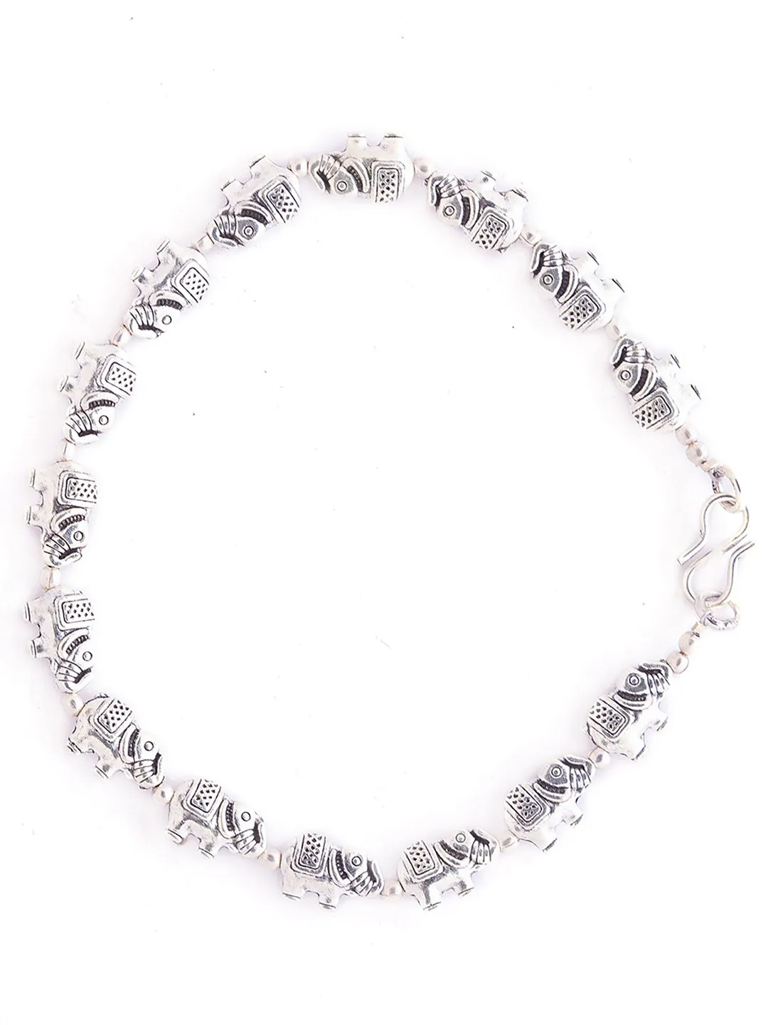 German Oxidised Silver Anklets Elephant Design Payal Silver Plating Paijan with Beads Foot Jewellery