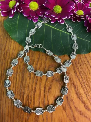 German Oxidised Silver Anklets Owl Engraved Payal with Silver Plating & Beads Design Foot Jewellery