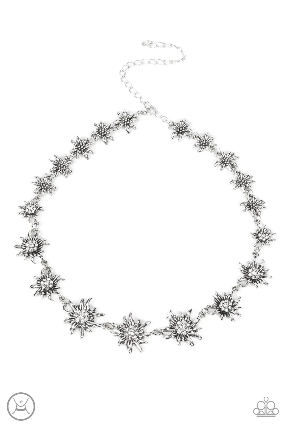 Get Up and GROW - White - Rhinestone Center Daisy Flower Paparazzi Choker Necklace