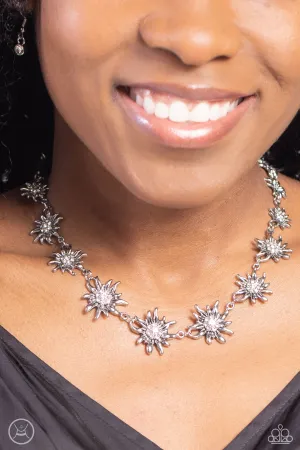 Get Up and GROW - White - Rhinestone Center Daisy Flower Paparazzi Choker Necklace