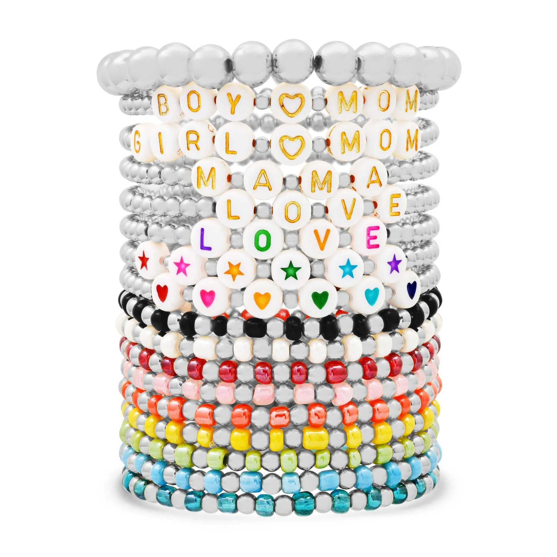 GIRL MOM BALL STRETCH BRACELET SILVER