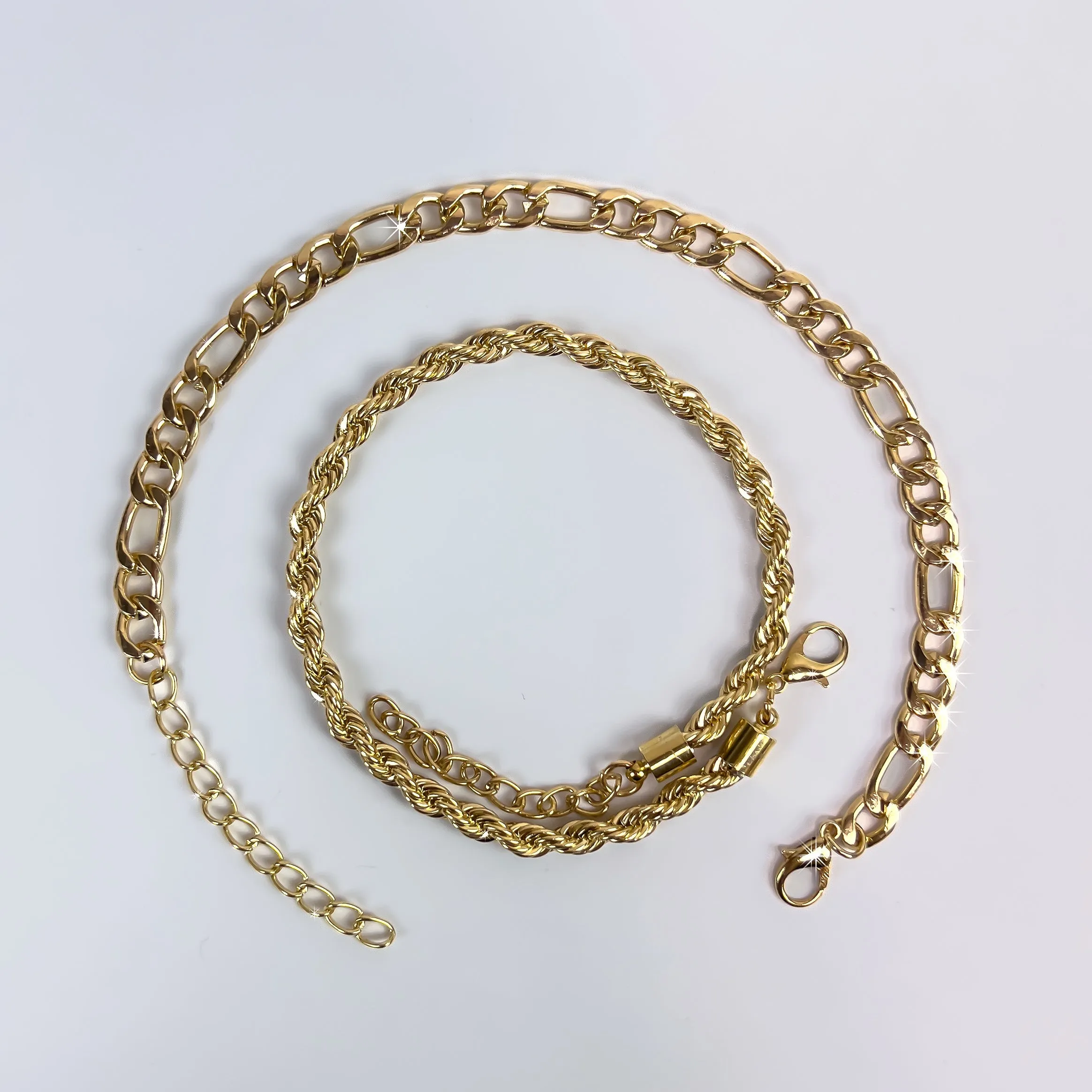 Gleaming Galore - 2pcs Zinc Alloy Anklet Set, Silver/Gold Options, Trendy & Adjustable for Layered Looks
