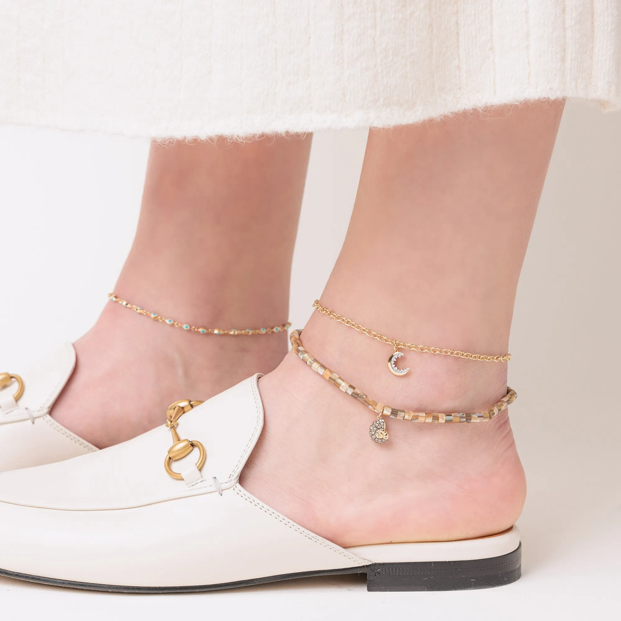 Gold & Diamond Cocktail Crescent Moon Anklet