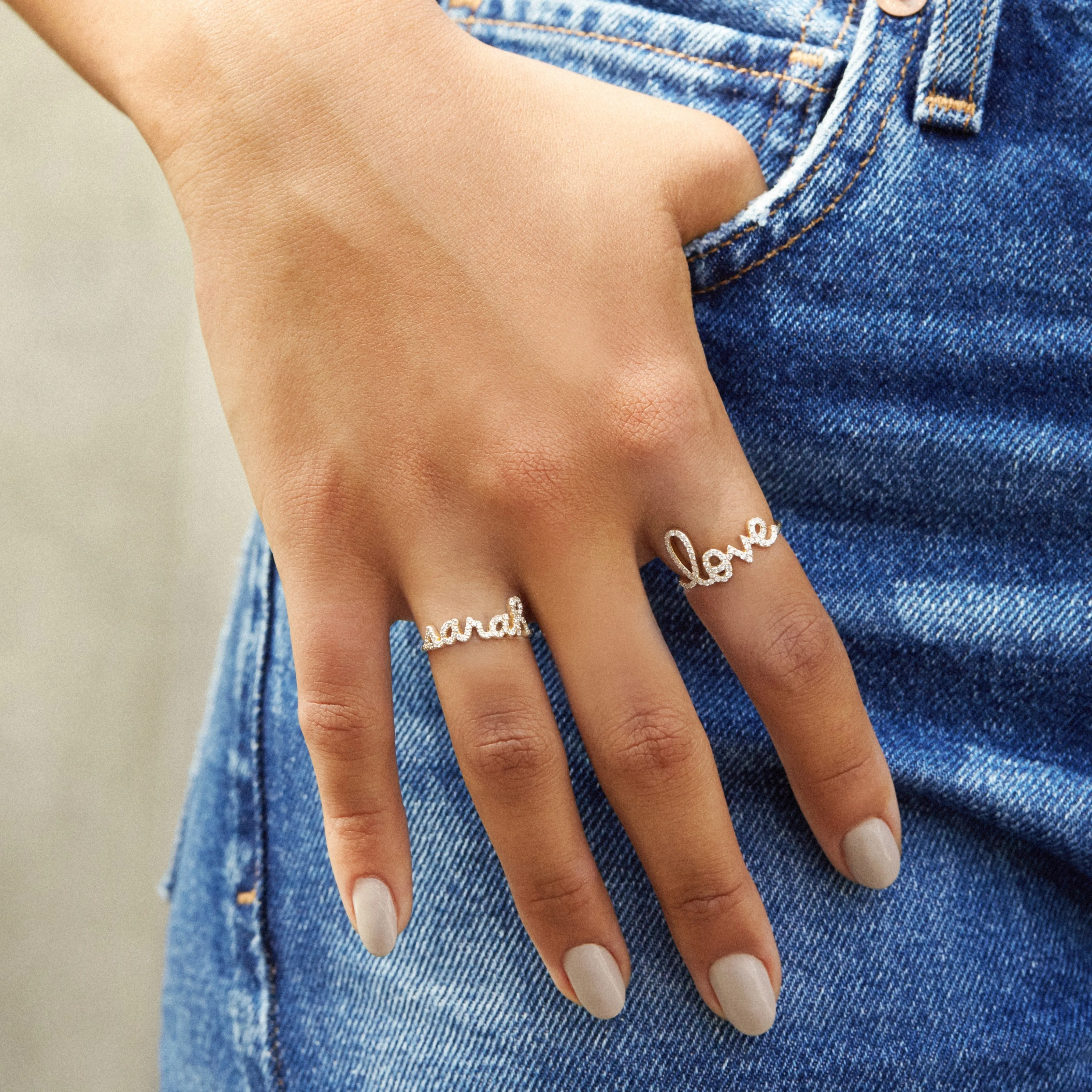 Gold & Diamond Custom Script Rings
