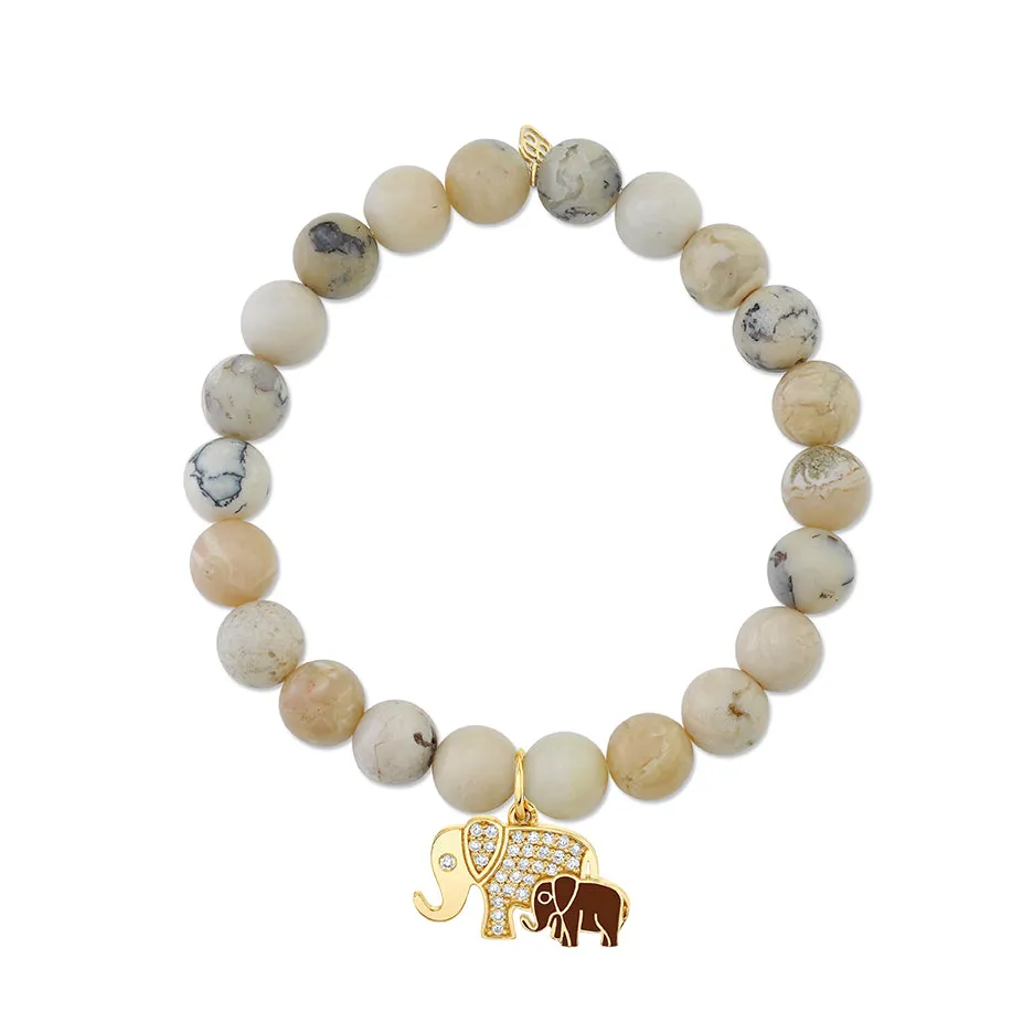 Gold & Diamond Elephant Family on African Opal