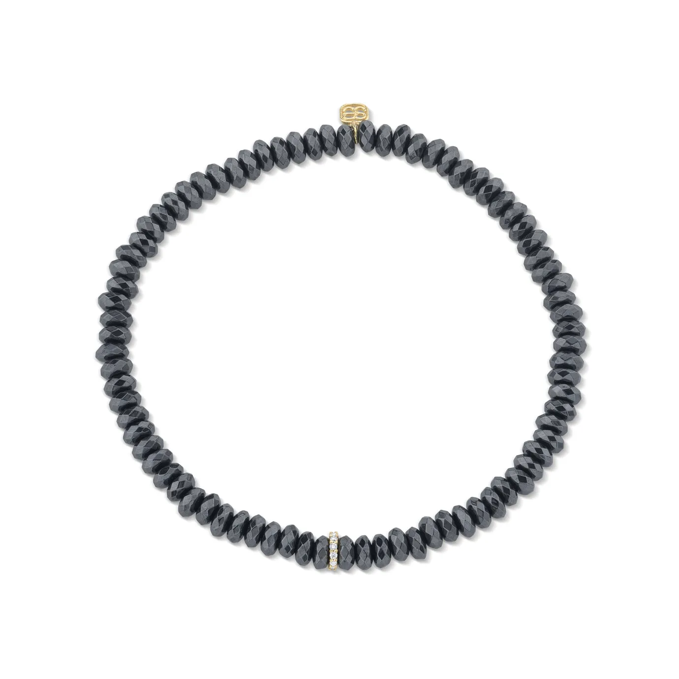 Gold & Diamond Rondelle on Hematite