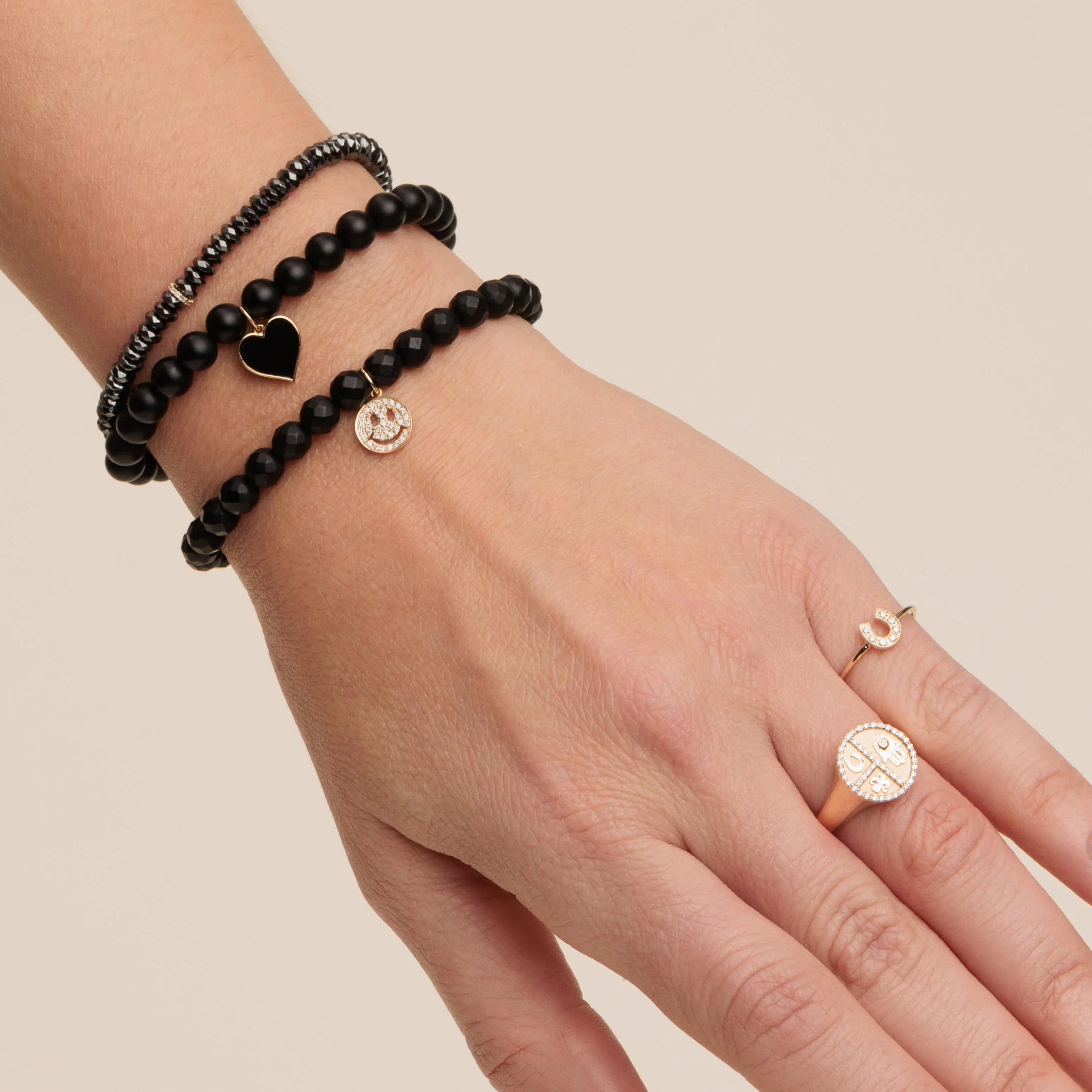 Gold & Diamond Rondelle on Hematite