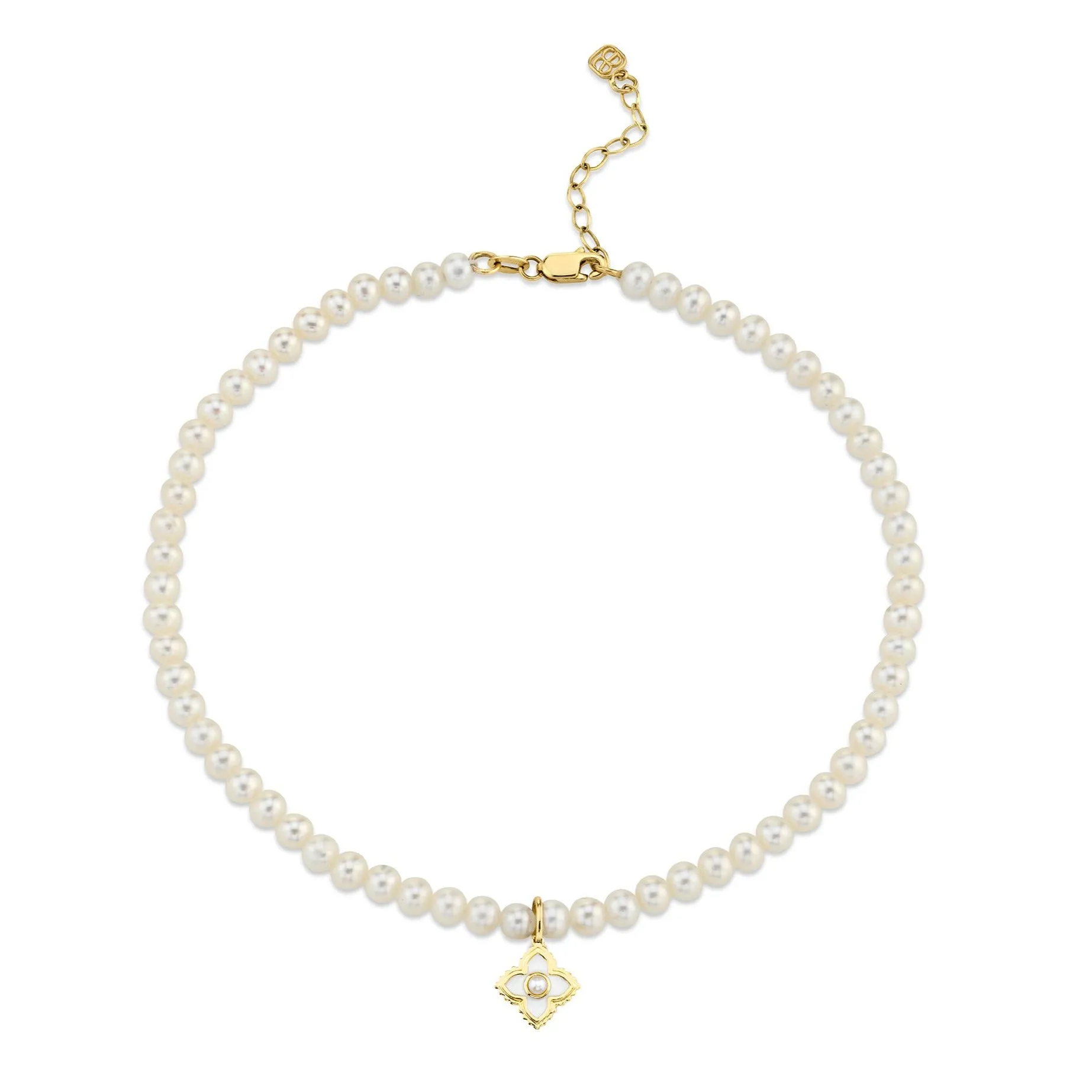 Gold & Pearl Mini Moroccan Flower Anklet on Fresh Water Pearls