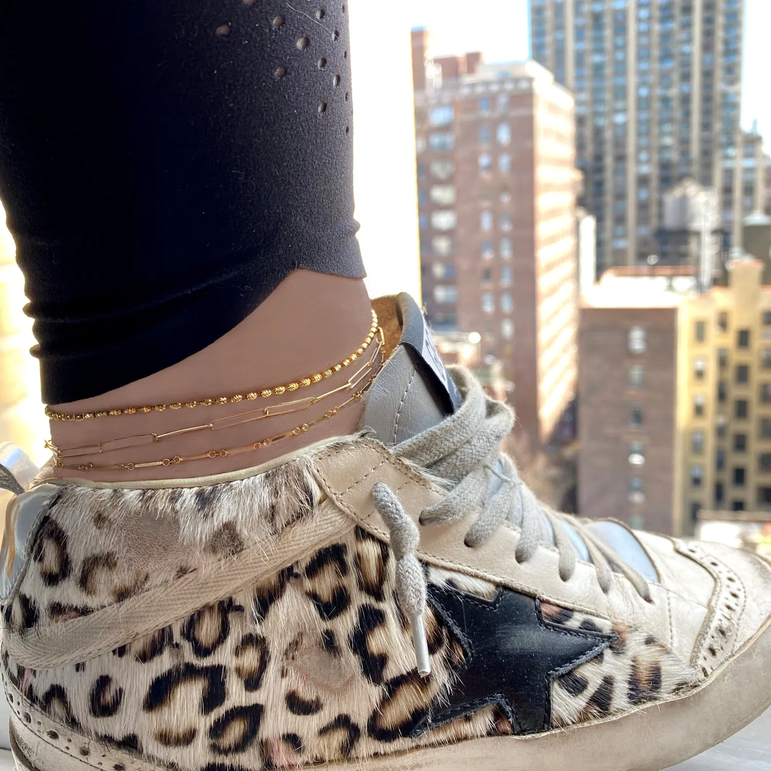 Gold Barrel Bead Anklet