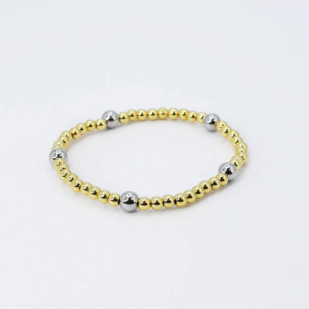 Gold Beaded Silver Accent Ball Bracelet by Treasure Jewels
