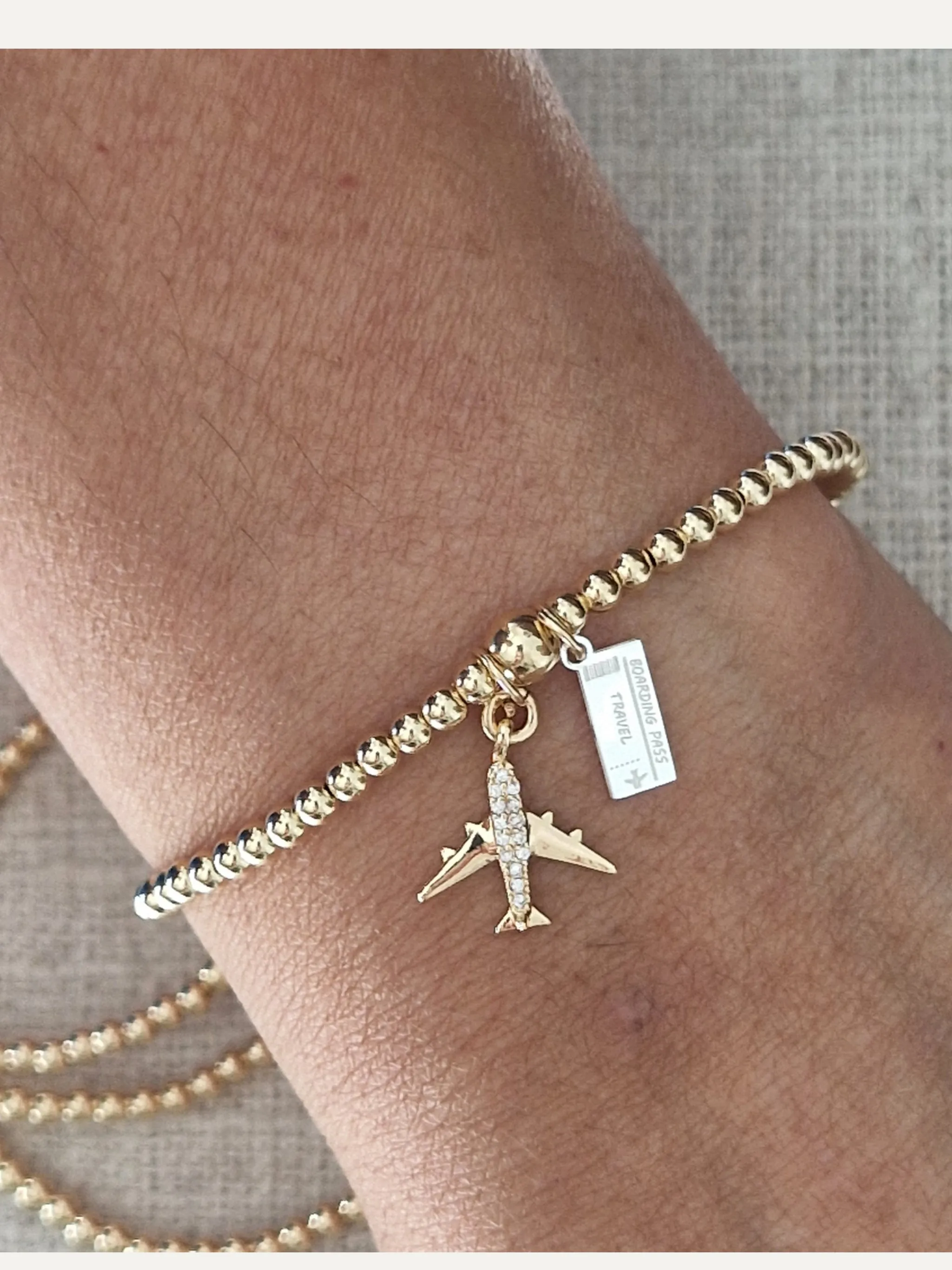 Gold Bobble Bracelet - Gold & Silver 'Travel' Charms