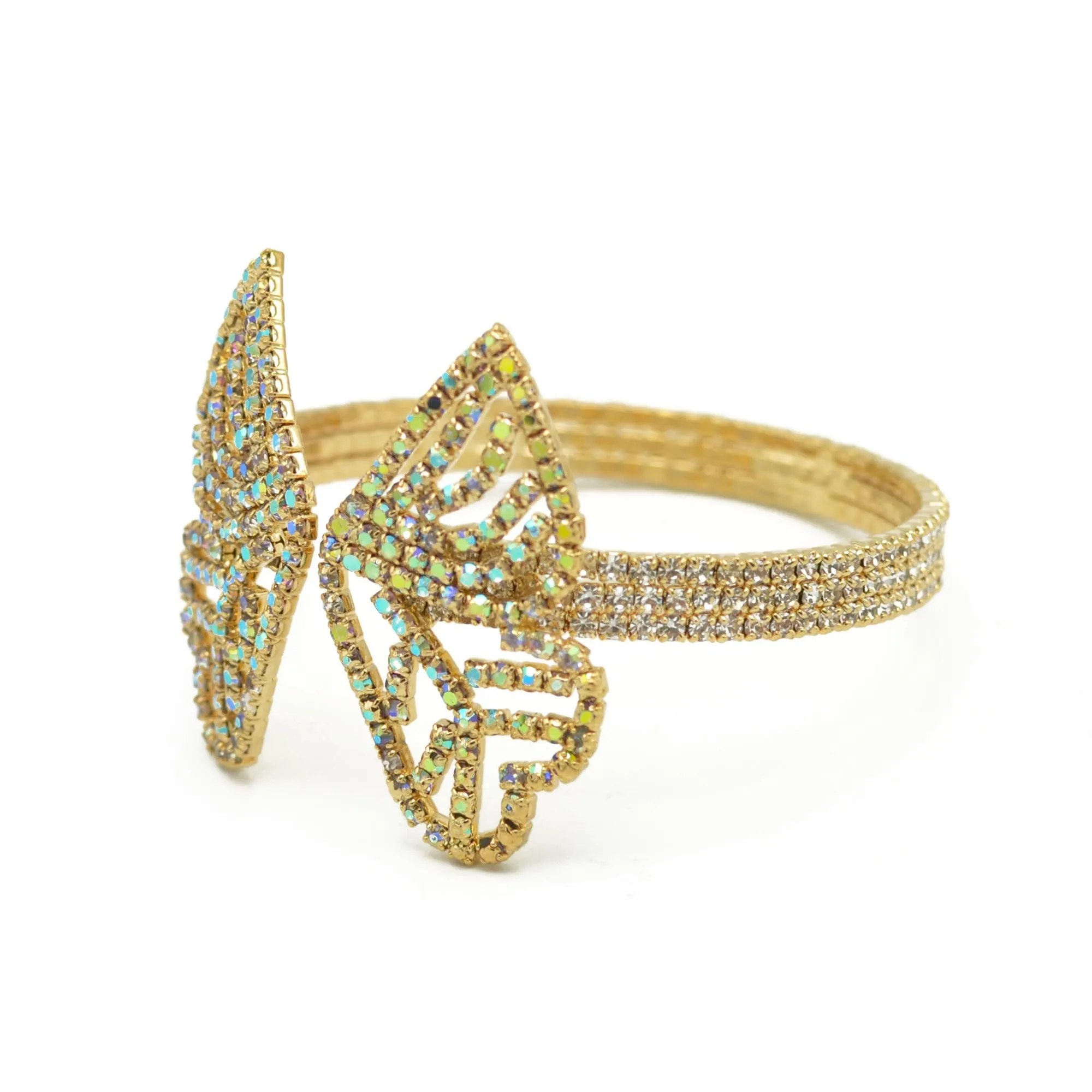 GOLD BUTTERFLY ABALONE RHINESTONE CRYSTAL MEMORY WIRE BRACELET#83791AB-G