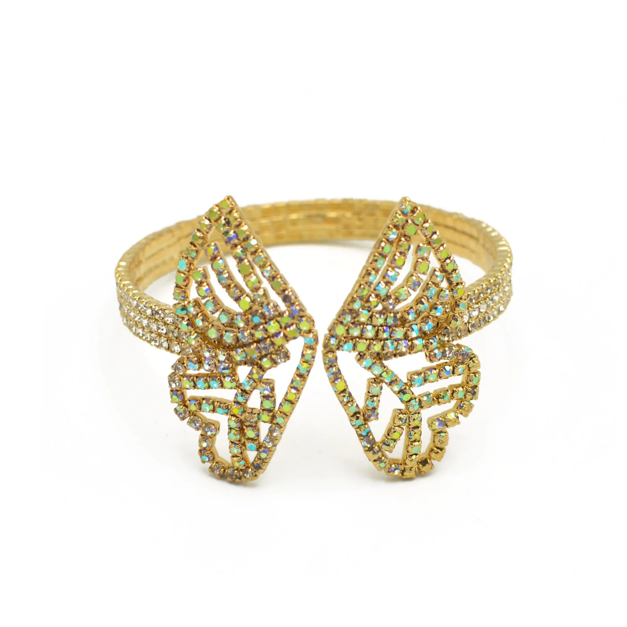 GOLD BUTTERFLY ABALONE RHINESTONE CRYSTAL MEMORY WIRE BRACELET#83791AB-G