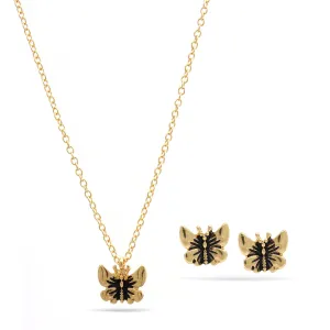 GOLD BUTTERFLY PENDANT NECKLACE AND EARRINGS SET #SWKK-9480A-GLD (FG16)