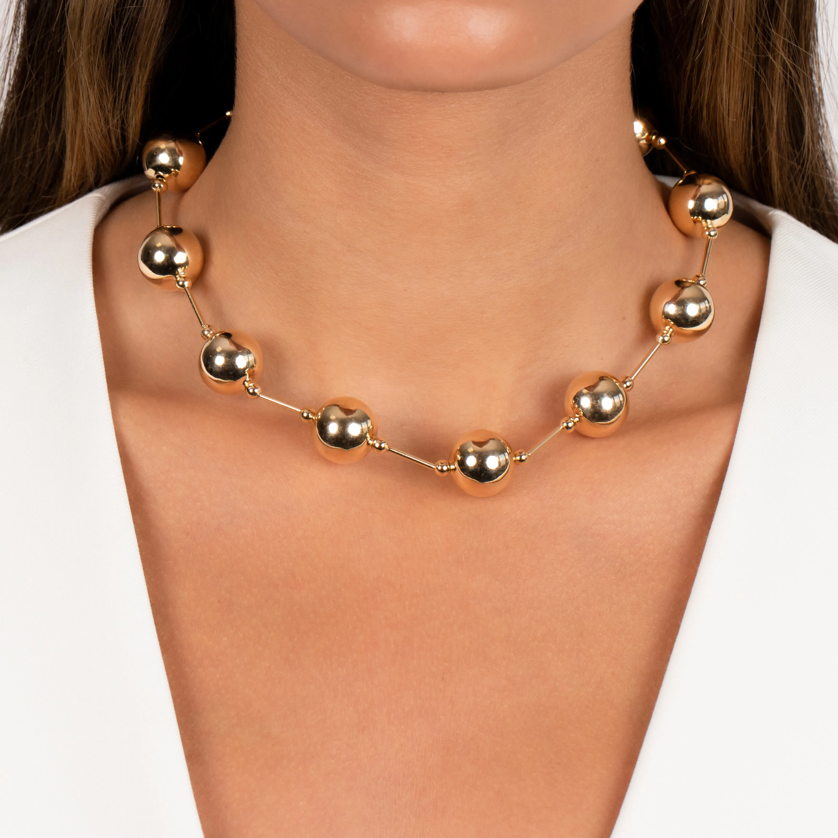 Gold Filled Solid Large Ball X Bar Necklace