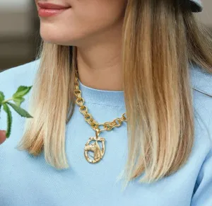 Gold Horseshoe with Horse Head Necklace