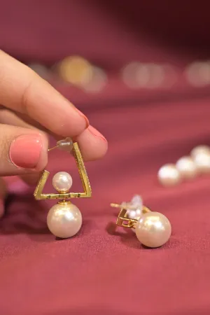 Gold Pearl Drop Studs Earrings