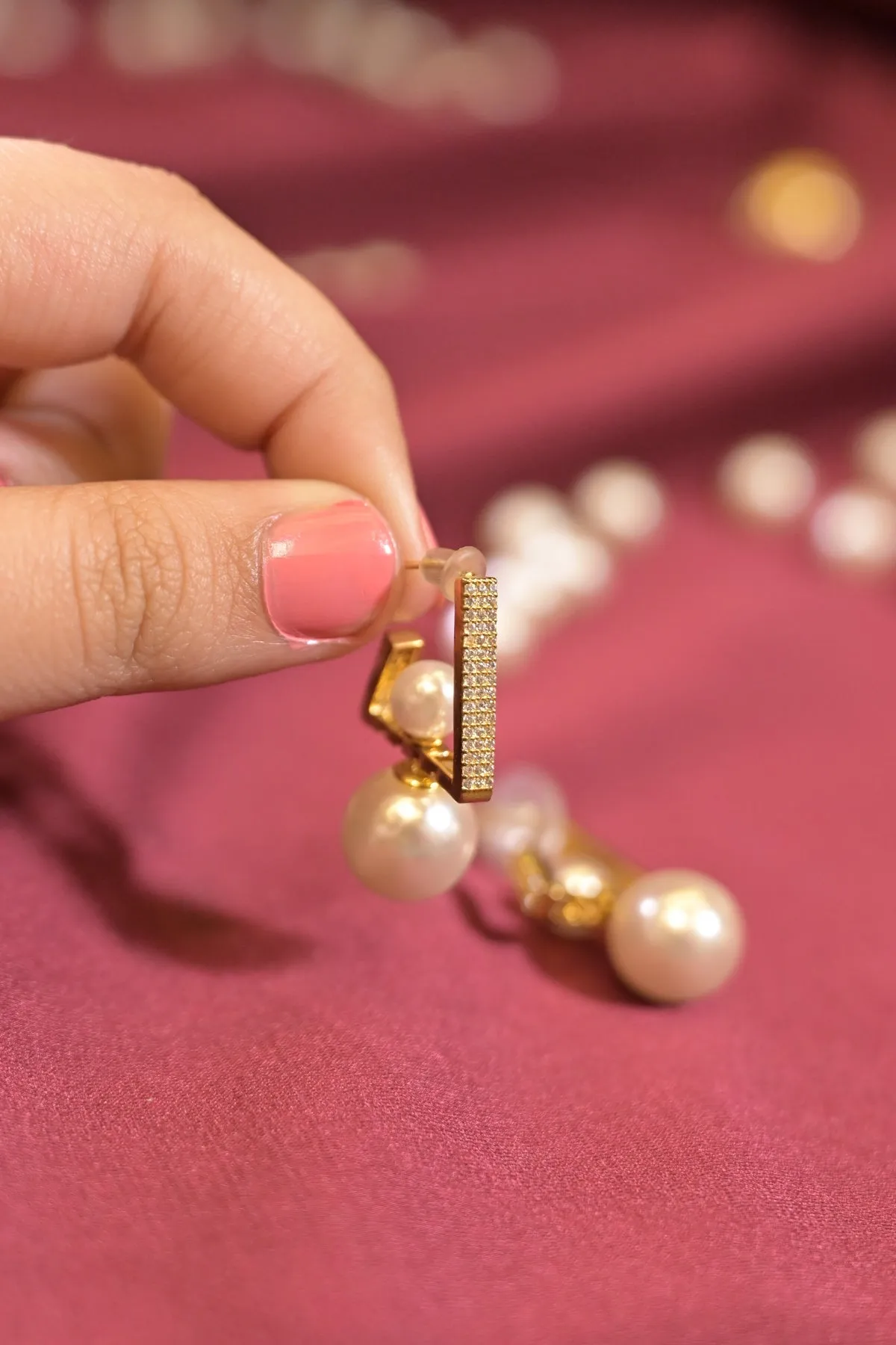 Gold Pearl Drop Studs Earrings