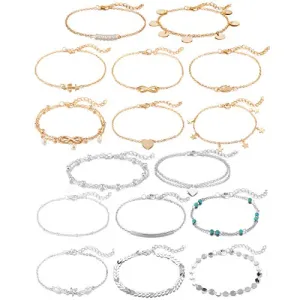 Gold Silver Ankle Bracelet Set