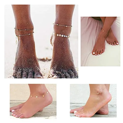 Gold Silver Ankle Bracelet Set