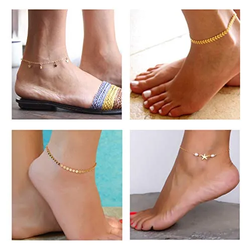 Gold Silver Ankle Bracelet Set