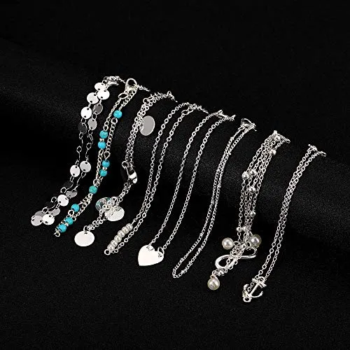 Gold Silver Ankle Bracelet Set