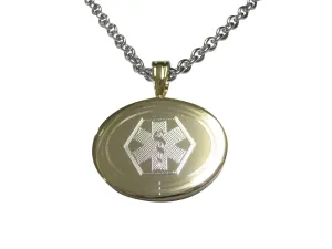 Gold Toned Etched Oval Paramedic Star of Life Symbol Necklace